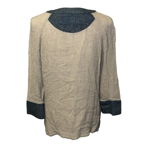 Tory Burch Jonisse tan/blue linen blend tunic top with pockets - Picture 7 of 11